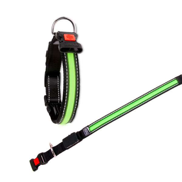 Karlie Flamingo oLED Halsband mit USB Ladegerät - Grün - 34 - 36 cm