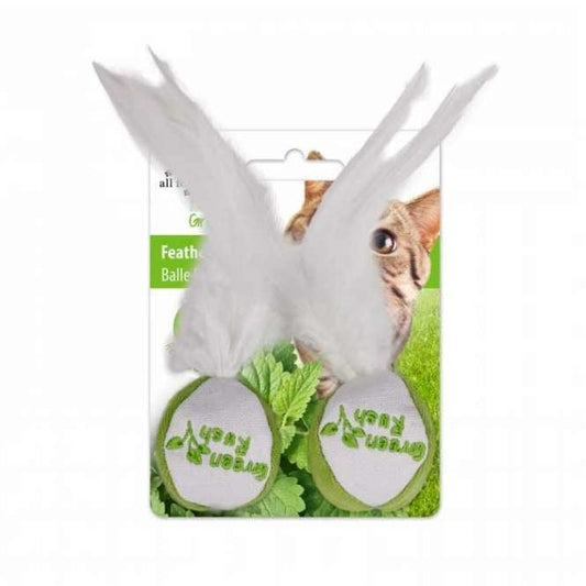 All for Paws Green Rush Feather Ball - 2er Pack