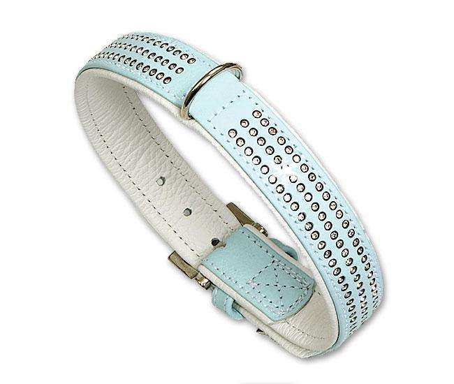 Karlie VINTAGE Strass Halsband 3-reihig - Hellblau - 24 mm, 40 cm