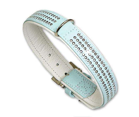 Karlie VINTAGE Strass Halsband 3-reihig - Hellblau - 30 mm, 55 cm