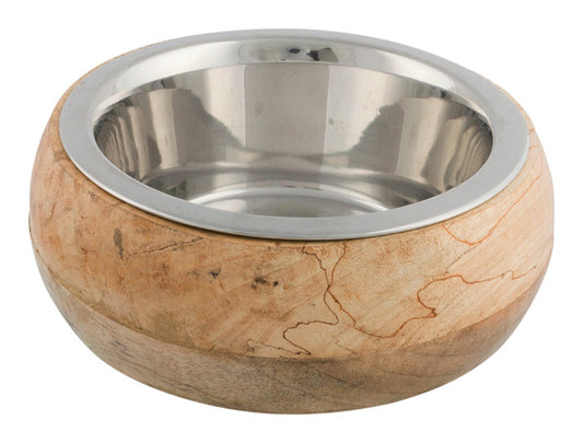 Trixie Edelstahlnapf mit Holzhalter - 0,75 l