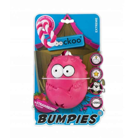 Coockoo Bumpies Extreme mit Seil und Aroma - für Hunde bis 27kg - Strawberry