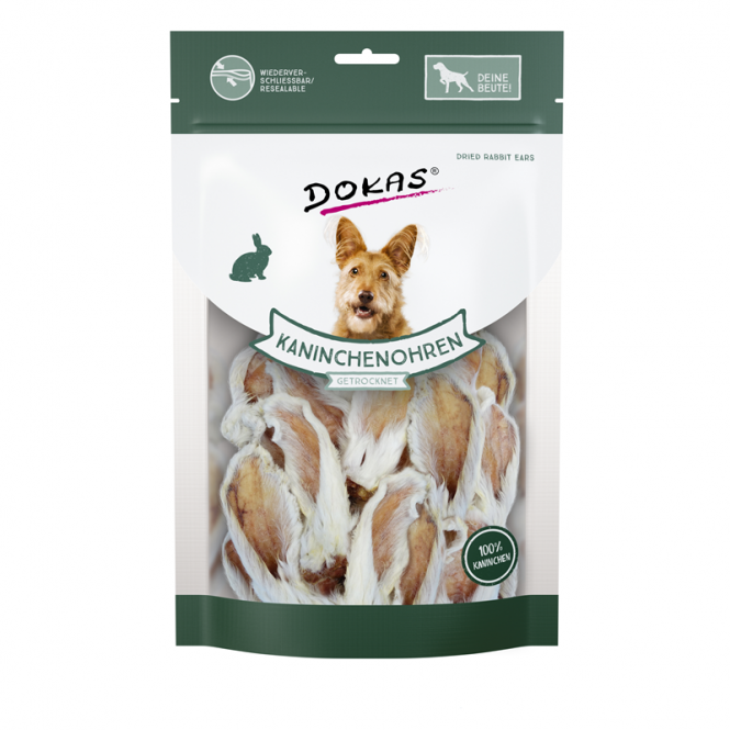 Dokas Dog Snack Kaninchenohren mit Fell getrocknet 100 g