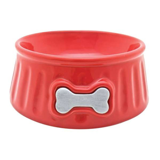 DOGIT Keramiknapf, 700 ml, rot mit Knochendesign